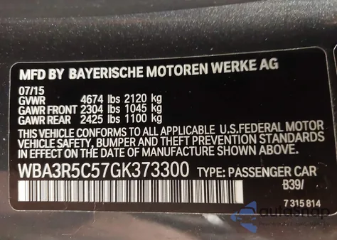 2016 BMW 435I xDrive from USA, damaged, VIN WBA3R5C57GK373300